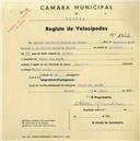 Registo de velocípede de marca Chandler, com o nº 1862, em nome de Manuel Casimiro Soares de Sousa, morador em Praia das Maçãs.