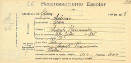 Recenseamento escolar de António Raimundo, filho de Augusto Raimundo, morador no Penedo.