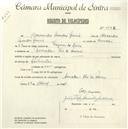 Registo de velocípede com o nº 4625, em nome de Alexandre Mendes Garcia, morador em Serradas, Rio de Mouro.