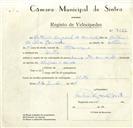 Registo de velocípede de marca Mavic, com o nº 9022, em nome de António Augusto de Carvalho, morador em Sintra.