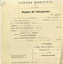 Registo de velocípede de marca The Sun, com o nº 2003, em nome de Rui Carlos Marques Mega, morador em Vale de Lobos.