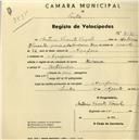 Registo de velocípede com o nº 2131, em nome de António Vicente Vassalo, morador em Assafora.