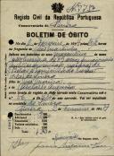 Boletim de óbito de João Moreira, morador em Sintra, sepultado no coval nº 7750, do cemitério de S. Marçal.