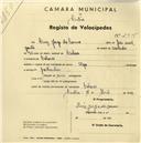 Registo de velocípede de marca Olga, com o nº 2461, em nome de Luís Jorge do Carmo, morador em Colares.
