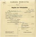 Registo de velocípede de marca Flecha, com o nº 1823, em nome de Sebastião Martins Cravinho, morador em Carenque.