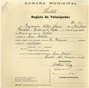 Registo de velocípede de marca The Reliance, com o nº 728, em nome de Benjamim Artur Serpa, morador em Mem Martins.