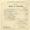 Registo de velocípede de marca Helios, com o nº 3888, em nome de Alberto Domingos da Silva, morador em Linhó.
