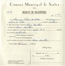 Registo de velocípede de marca Cycles M.F., com o nº 5086, em nome de Joaquim Pedro da Silva, morador em Mem Martins.