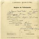 Registo de velocípede de marca Sprinter, com o nº 2918, em nome de Joaquim Vicente Caetano, morador em Santa Susana.