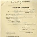 Registo de velocípede de marca Peugeot, com o nº 1038, em nome de Alberto Barra, morador em Pobral.