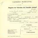 Registo de um veiculo de duas rodas tirado por dois animais de espécie muar destinado a transporte de mercadorias em nome de José Vicente Catalão, morador em Janas.