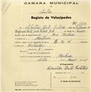 Registo de velocípede de marca L.R.S., com o nº 1289, em nome de Sebastião Pinto Estêvão, morador em Morelena.