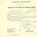 Registo de um veiculo de duas rodas tirado por um animal de espécie asinina destinado a transporte de mercadorias em nome de António Jacinto, morador na Assafora.