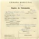 Registo de velocípede de marca Raio, com o nº 4022, em nome de Manuel Duarte Raio, morador em Sintra.