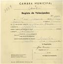 Registo de velocípede com o nº 1858, em nome de José Ferreira, morador em Agualva.