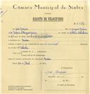 Registo de velocípede de marca Invencível, com o nº 6387, em nome de José Gaspar, morador em Queluz.