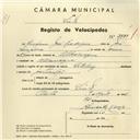 Registo de velocípede de marca Sterling, com o nº 3797, em nome de Simplicio José Rodrigues, morador em Albarraque.