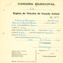 Registo de um veiculo de duas rodas tirado por um animal de espécie cavalar destinado a transporte de mercadorias em nome de Domingos Alves Júnior, morador em Queluz.