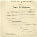 Registo de velocípede de marca Alcyon, com o nº 55, em nome de Gregório Lourenço, morador em Pero Pinheiro.