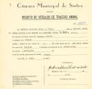 Registo de um veiculo de duas rodas tirado por um ou mais animais de espécie asinina destinado a transporte de mercadorias em nome de António Silvino Pinto da Costa, morador no Penedo.
