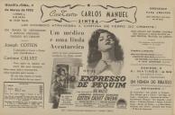 Programa do filme "Expresso de Pequim" realizado por William Dieterle com a participação de Joseph Cotten, Corinne Calvet e Edmund Gwenn. 