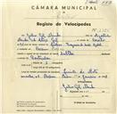 Registo de velocípede de marca Saltley, com o nº 3385, em nome de Júlio Gil Mendes, morador em Cacém de Baixo.