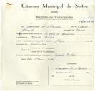 Registo de velocípede de marca Alma, com o nº 8947, em nome de Francisco de Almeida, morador em Idanha.