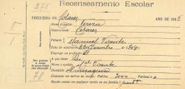 Recenseamento escolar de Teresa Vicente, filha de Manuel Vicente, moradora em Almoçageme.