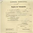 Registo de velocípede com o nº 1027, em nome de Abílio Machado, morador em Pero Pinheiro.
