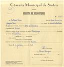 Registo de velocípede de marca Olimpique, com o nº 6767, em nome de António Vieira, morador em Queluz.