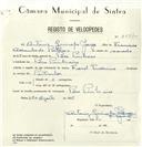 Registo de velocípede de marca Famel, com o nº 8237, em nome de António Guinapo Jorge, morador em Pero Pinheiro.