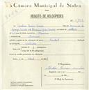 Registo de velocípede de marca Pombal, com o nº 5166, em nome de Mateus Inácio Simões, morador em Lameiras.