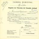Registo de um veiculo de duas rodas tirado por um animal de espécie muar destinado a transporte de mercadorias em nome de Francisco Cipriano, morador em Montelavar.