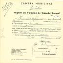 Registo de um veiculo de duas rodas tirado por um animal de espécie muar destinado a transporte de mercadorias em nome de Francisco Cipriano, morador em Montelavar.