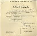 Registo de velocípede de marca Nacional, com o nº 654, em nome de António Domingos Rocha, morador no Ral.