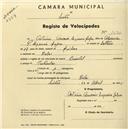 Registo de velocípede de marca Oriental, com o nº 1691, em nome de António Amorim Sequeira Lopes, morador em Belas.