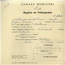 Registo de velocípede de marca Nacional, com o nº 2811, em nome de Orlando [...] Franco, morador em Catribana.