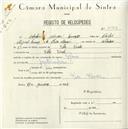 Registo de velocípede de marca Raio, com o nº 4973, em nome de António Morais Tomás, morador em Vila Verde.