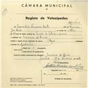 Registo de velocípede de marca Olga, com o nº 4017, em nome de Laurentino Francisco Bento, morador em Manique de Cima.