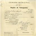 Registo de velocípede com o nº 3841, em nome de Alberto Pinto Duarte, morador em Rio de Mouro.