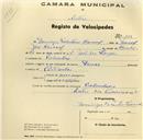Registo de velocípede de marca Dinar, com o nº 309, em nome de Domingos Valentim Caracol, morador em Bolembre.