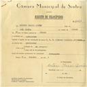 Registo de velocípede de marca J.R.S. com motor Cuciolo, com o nº 6061, em nome de António Inácio Simões, morador em Almoçageme.