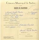 Registo de velocípede com o nº 7465, em nome de Manuel Vicente Parcelas, morador em Pero Leite.