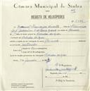 Registo de velocípede de marca Caravela, com o nº 5498, em nome de Manuel Francisco Duarte, morador em Azenhas do Mar.