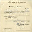 Registo de velocípede com o nº 4187, em nome de Francisco José Jorge, morador em Penedo.