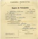 Registo de velocípede de marca Mauritania, com o nº 1921, em nome de Alberto Garcia d'Almeida, morador em Lameiras.
