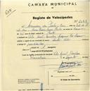 Registo de velocípede com o nº 2081, em nome de Amadeu de Pinho e Cruz, morador em Vila Azul, Rinchoa.