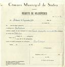 Registo de velocípede de marca Famel, com o nº 8222, em nome de Ribeiro & Figueiredo, Lda, morador em Pero Pinheiro.