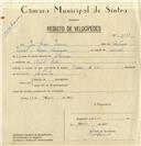 Registo de velocípede com o nº 8199, em nome de António de Jesus Mendes, morador em Casais de Mem Martins.