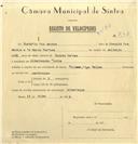 Registo de velocípede de marca Felier, com o nº 7197, em nome de Custódio dos Santos, morador em Albarraque.